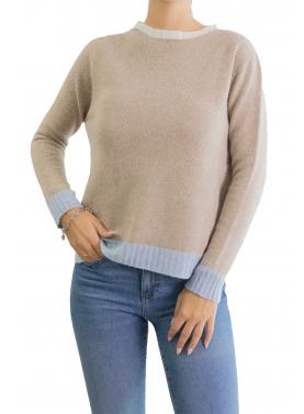 Maglia girocollo tinta unita con bordi colorati